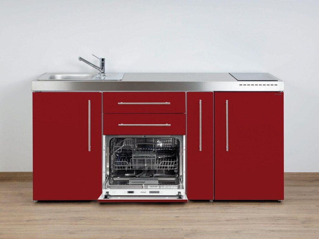 Stengel Miniküche MPGS 180 A Bordeauxrot mit Kühlschrank und Geschirrspüler