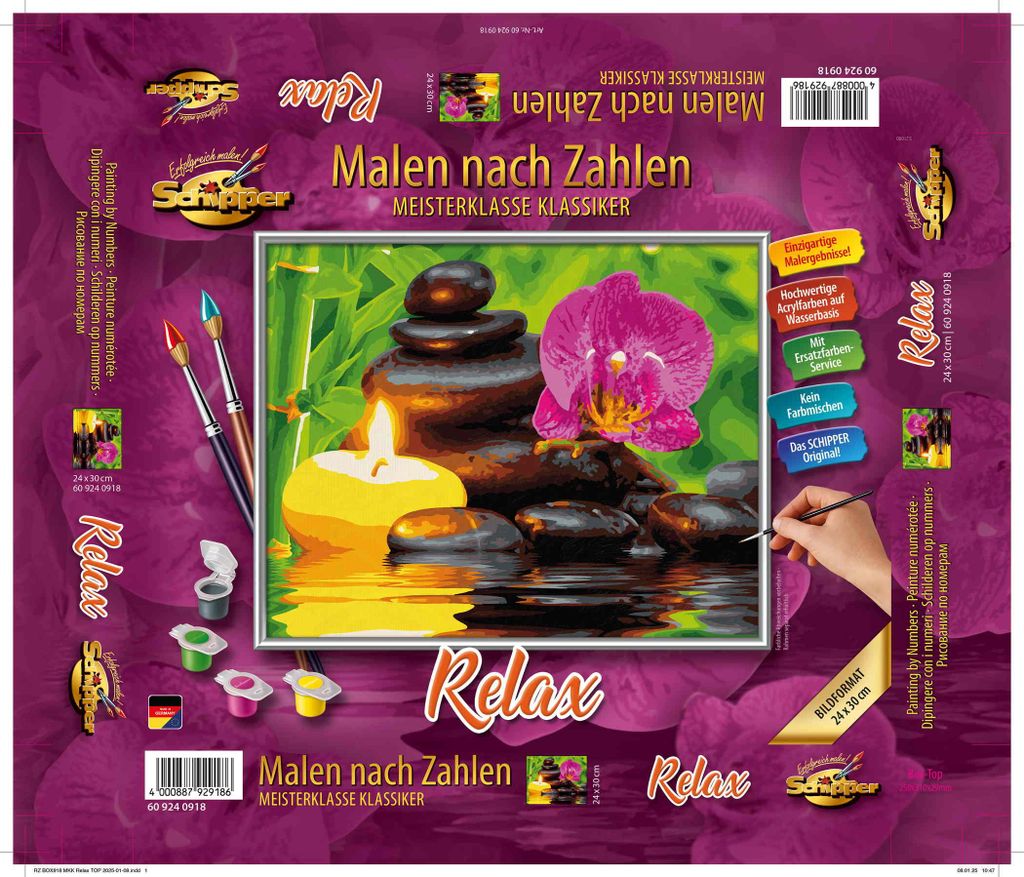 Schipper 609240918 Malen nach Zahlen - Relax - Bilder malen für Erwachsene, inklusive Pinsel und Acrylfarben, 24 x 30 cm