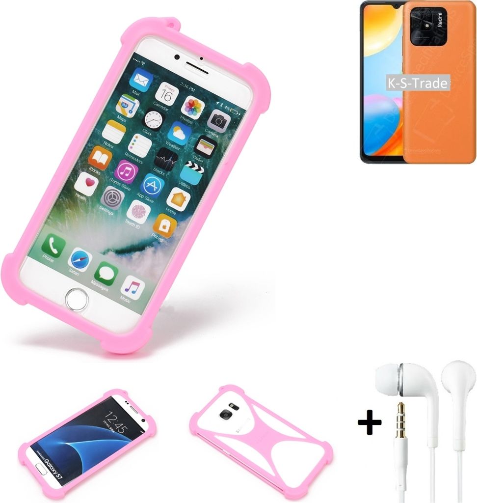 K-S-Trade Bumper + Kopfhörer kompatibel mit Xiaomi Redmi 10 Power Handy Hülle Schutzhülle Silikon Schutz Hülle Cover Case Silikoncase