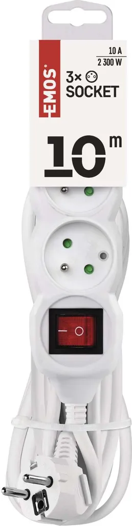Prolunga Elettrica Bianca EMOS 10m P1310 - 3 Prese per Casa e Ufficio