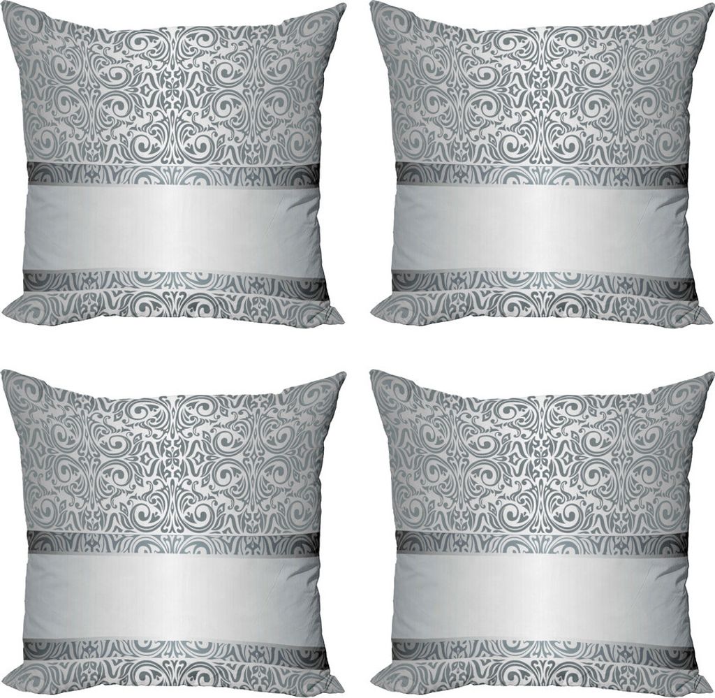 ABAKUHAUS Damast Kissenbezug Set (4 Stück), Barocke Damast-Kurven, Moderner Doppelseitiger Digitaldruck, 60 cm x 60 cm, Grau Hellgrau