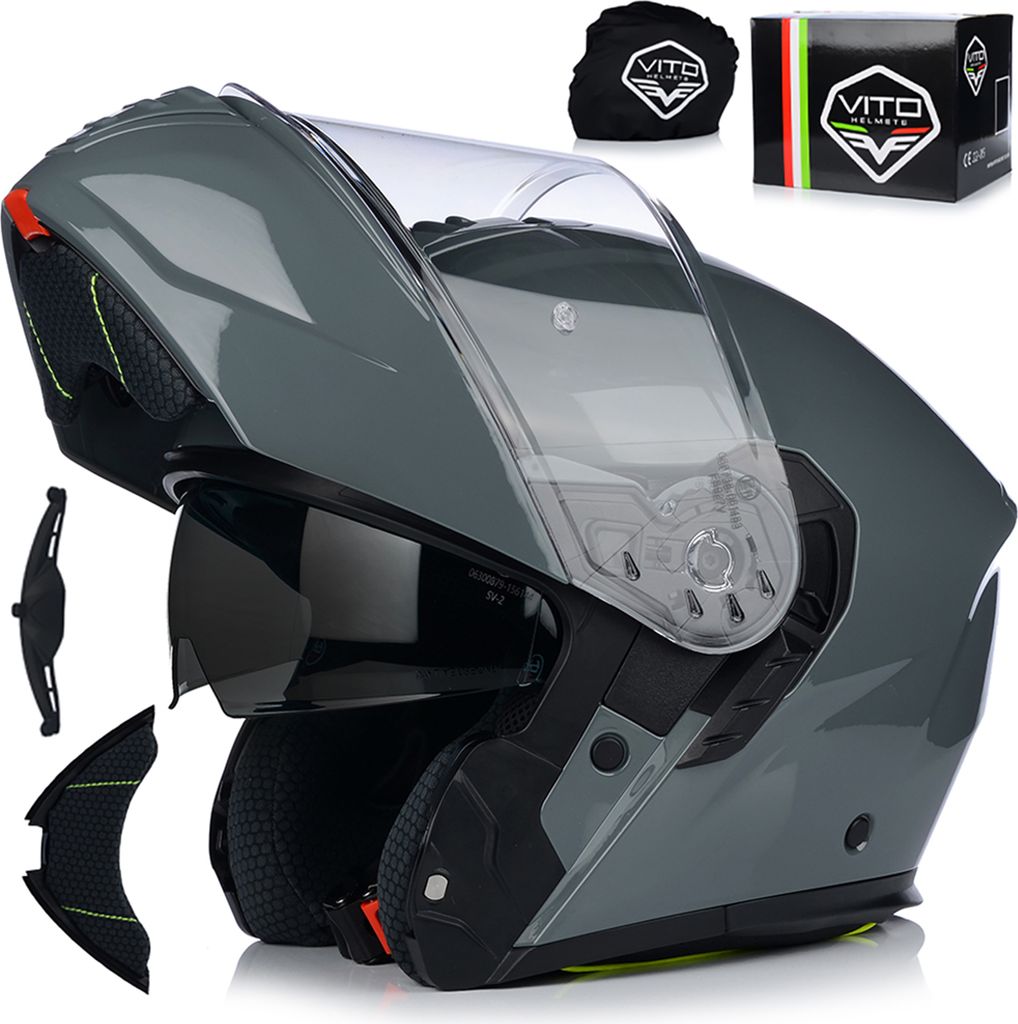 Klapphelm mit Sonnenblende | VITO FURIO | Motorrad Helm Integralhelm | Motorradhelm Klappbar | ECE 22.06 | XL (61-62cm)