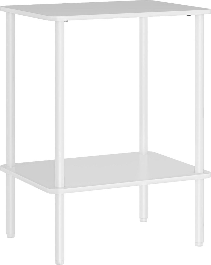 Beistelltisch, zweistöckiger Couchtisch mit Ablagefach und Metallgestell, moderner Couchtisch für Wohnzimmer und Schlafzimmer, weiß