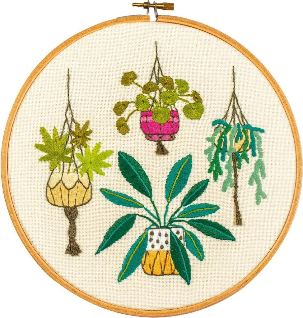Vervaco Set de Point de Satin Houseplants avec Cercle à Broder 20 cm