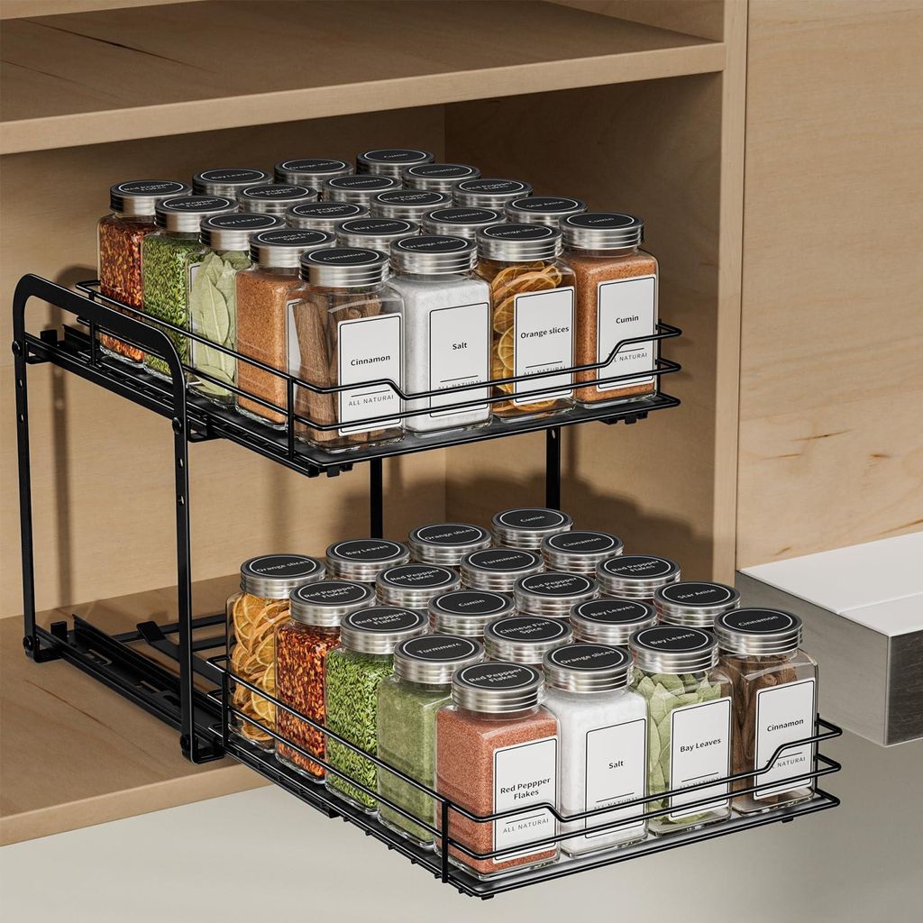 Uittrekbaar kruidenrek voor keukenkastjes, 2 niveaus, in Productafbeelding 