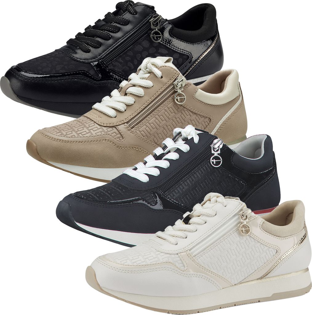 Tamaris Damen Schnürschuh Sneaker strukturiert Lack Reißverschluss 1-23603-20, Größe:40 EU, Farbe:Schwarz