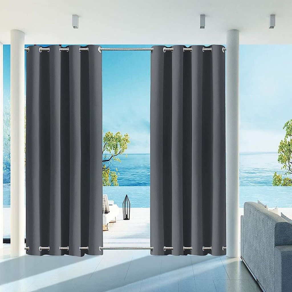 1 Stück Winddicht Outdoor Vorhänge mit Ösen Oben(ID:4cm)+Unten(ID:4cm), Wasserdicht Blickdicht Sonnenschutz UV schutz Patio Cabana Porch Gazebo ...