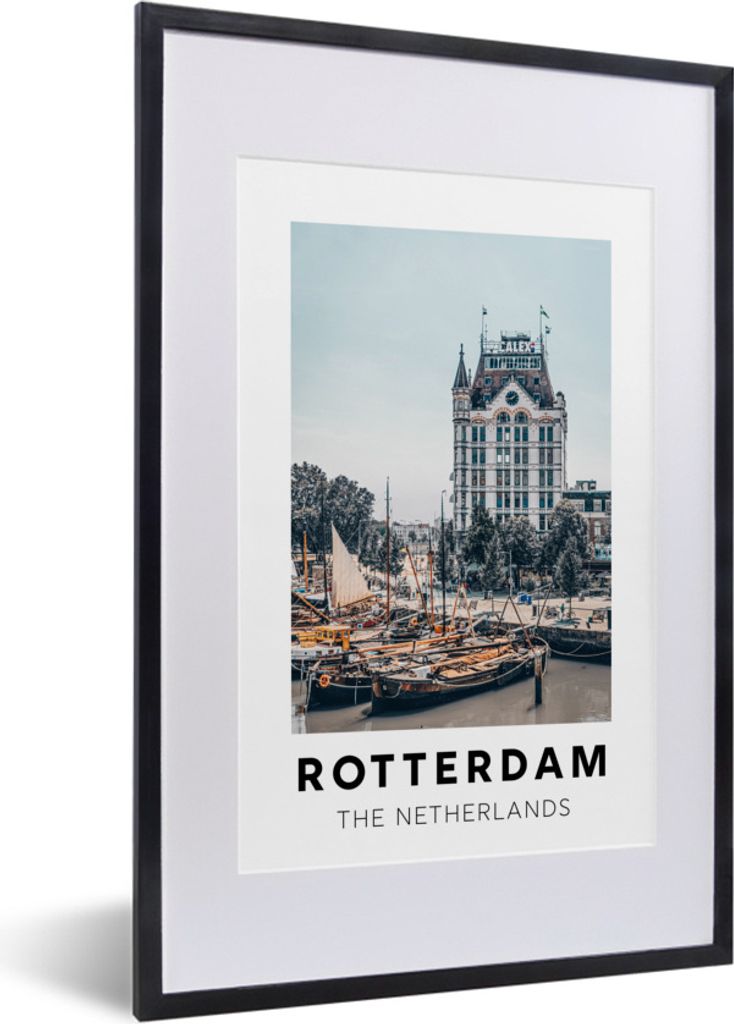 MuchoWow Gerahmtes Poster Rotterdam - Niederlande - Boot 40x60 cm - Poster mit Schwarzem Bilderrahmen Wandposter Rahmen Foto Bilder - Poster in R...