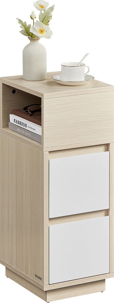 VASAGLE Nachttisch, schmal, Beistelltisch mit 2 Schubladen, offenes Fach