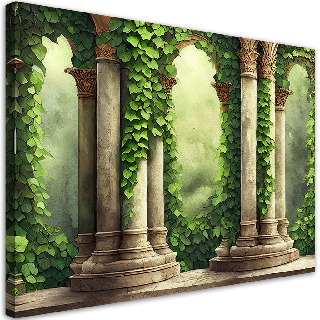 Leinwandbild Säulen und Blätter 120x80 Feeby Grün bild für die wand bereit zum aufhängen