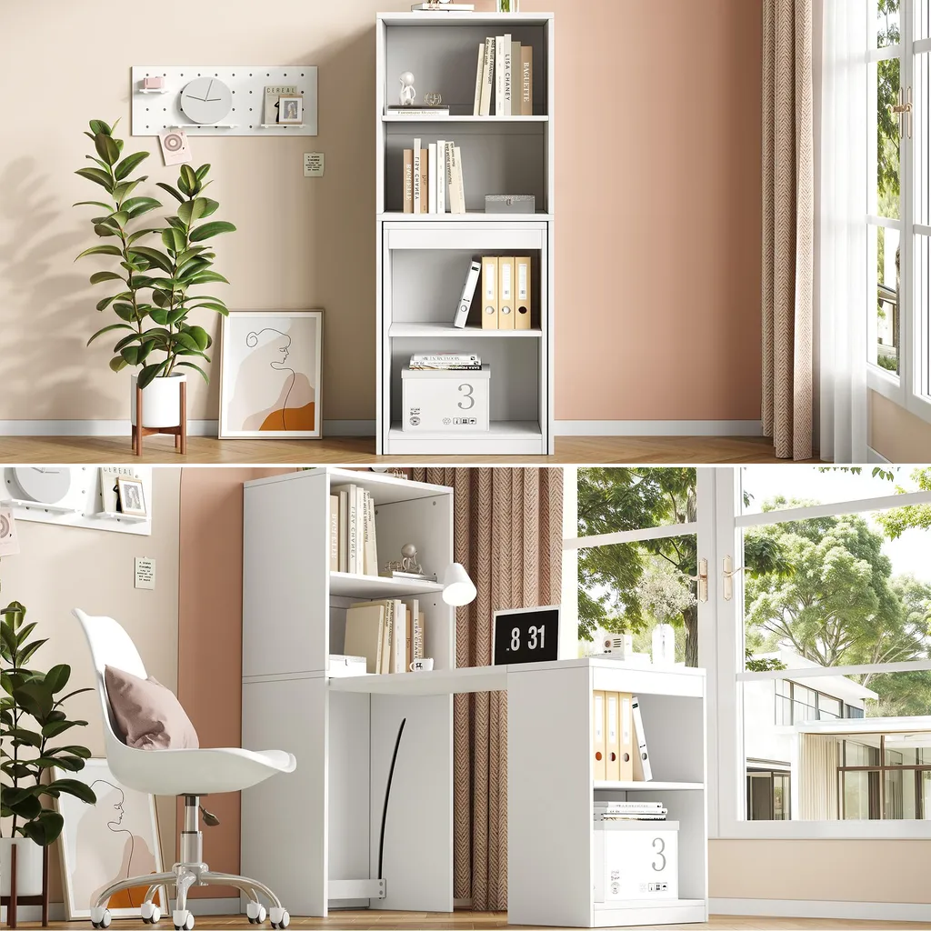 Bureau avec Compartiments de Rangement 130 cm Design Compact Blanc