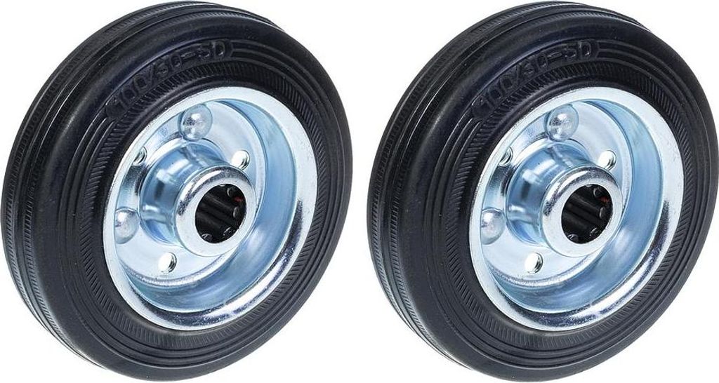 100mm 4" schwarze Gummiräder mit gepresstem Stahlkern 90kg - Set von 2