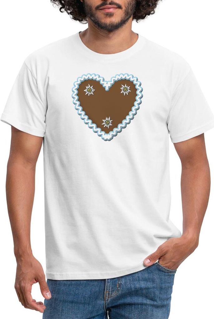 Spreadshirt Lebkuchenherz Design Mit Edelweiß Bayern Männer T-Shirt, S, Weiß