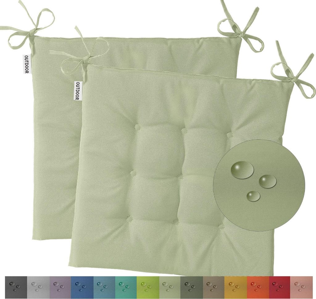 heimtexland 2er Pack Outdoor Stuhlkissen Sitzkissen wasserabweisend wetterfest Gartenkissen 40x40 gesteppt Gartenstuhl Gartenbank Polster Kissen UV...