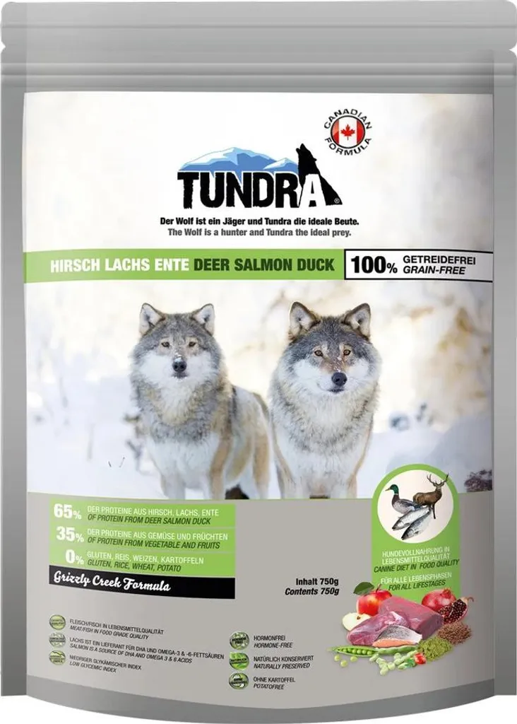 Tundra Dog Cibo Secco 750g - Mix Cervo, Anatra e Salmone Senza Cereali