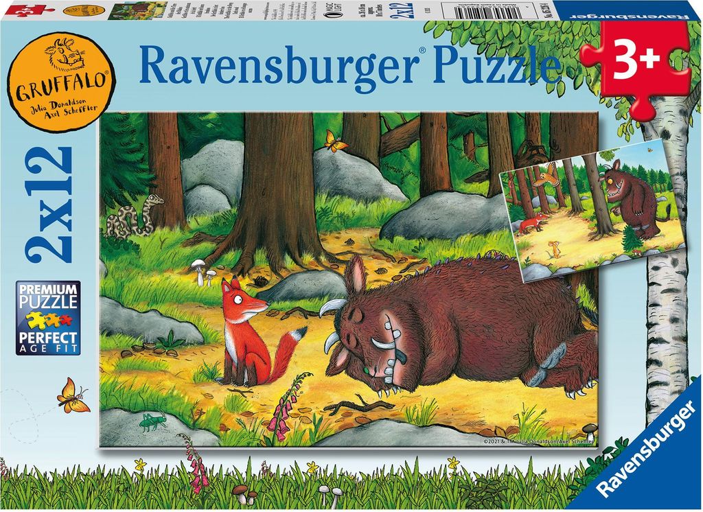 Ravensburger Kinderpuzzle - 05226 Grüffelo und die Tiere des Waldes - Puzzle für Kinder ab 3 Jahren, mit 2x12 Teilen