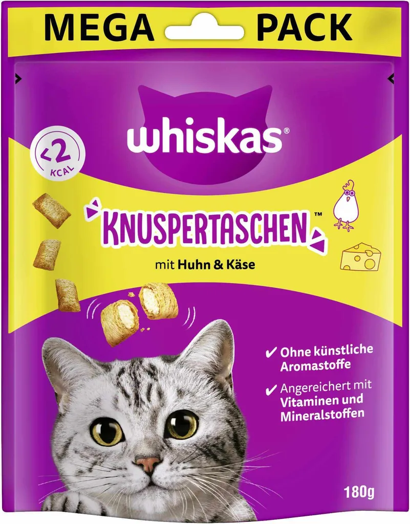 Whiskas Knuspertasche 180g x4: Snack Pollo & Formaggio per Gatti Adulti