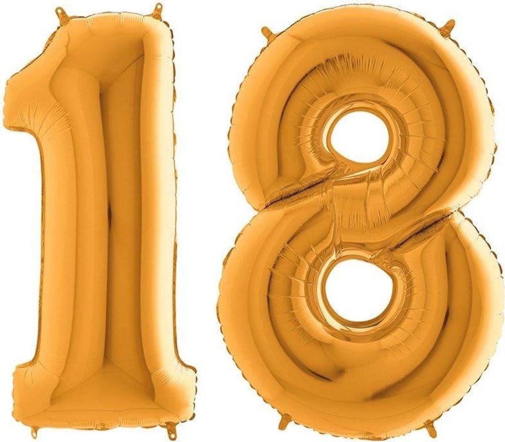 Folienballons Zahlen, 18. Geburtstag, Gold, 102 cm, Grabo, Produktbild 