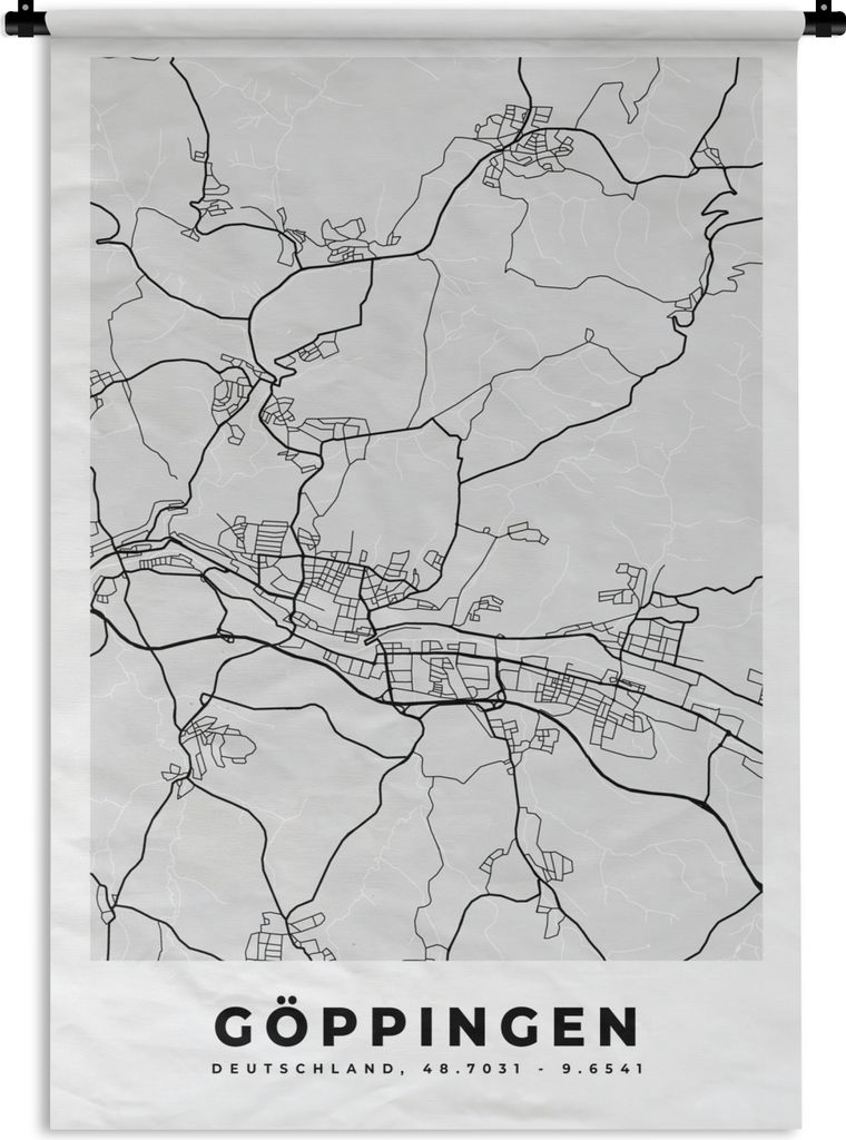 MuchoWow Wandteppich Wandbehang Göppingen - Karte - Stadtplan - Deutschland 60x90 cm Tapisserie Dekoration Wandtuch - Foto-Teppich - Abwaschbar