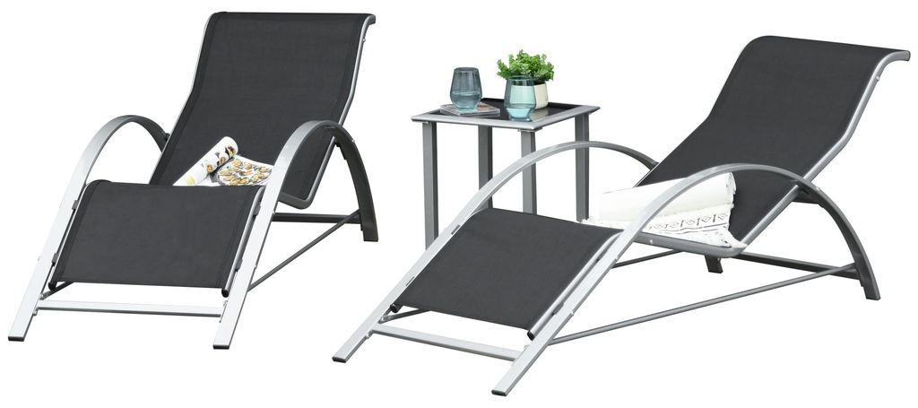 Outsunny 3-delige tuinset met ligbed en tafel, Productafbeelding 