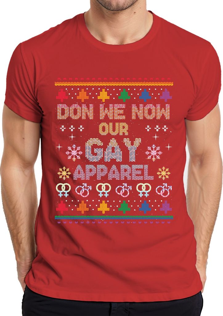 Gay Apparel Ugly Christmas Sweater - Weihnachten Weihnachtsgeschenk Herren T-Shirt, Rot, S
