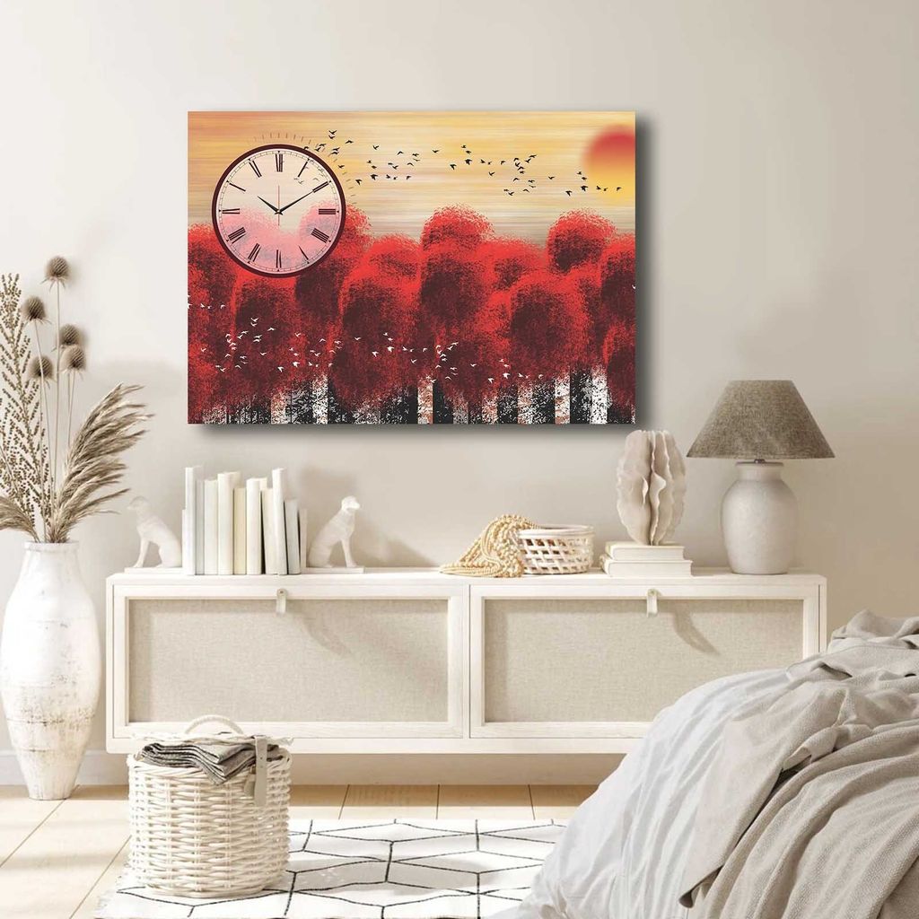 Opviq, 70100CS-019, Dekorative Leinwand-Wanduhr, Mehrfarbig, 100 % WILDLEDER-CANVAS, 70 x 100 cm