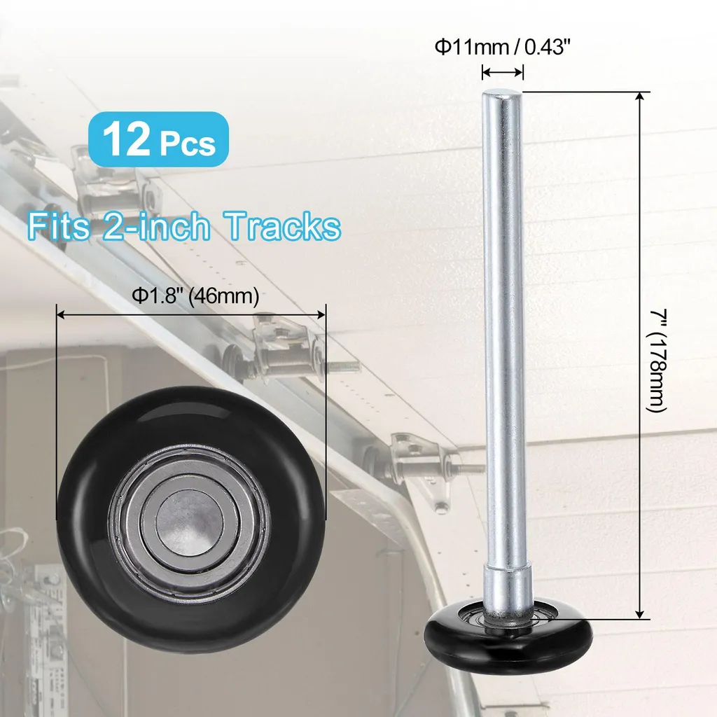 12 Roulettes Porte de Garage Nylon 46mm, Tige 175mm, Roulement 6200ZZ