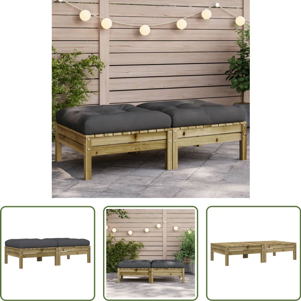 The Living Store Gartenhocker mit Kissen 2 Stk. Kiefernholz Imprägniert