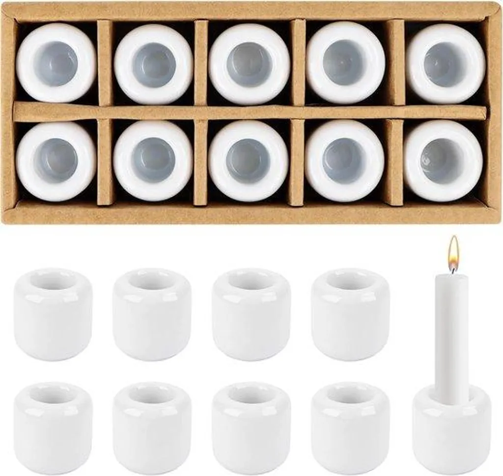 Bougeoirs en céramique blanche épurée - Set de 10 pièces robustes