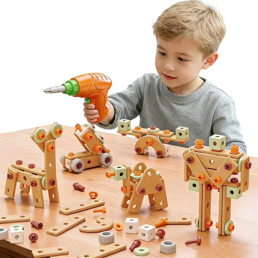 Akkuschrauber Kinder 158 Teiliges Werkzeug Werkzeugset Spielzeuge Montessori Kleinkinder Werkzeugkoffer Rollenspiel Bildungsspielzeug Baukit fuer J...