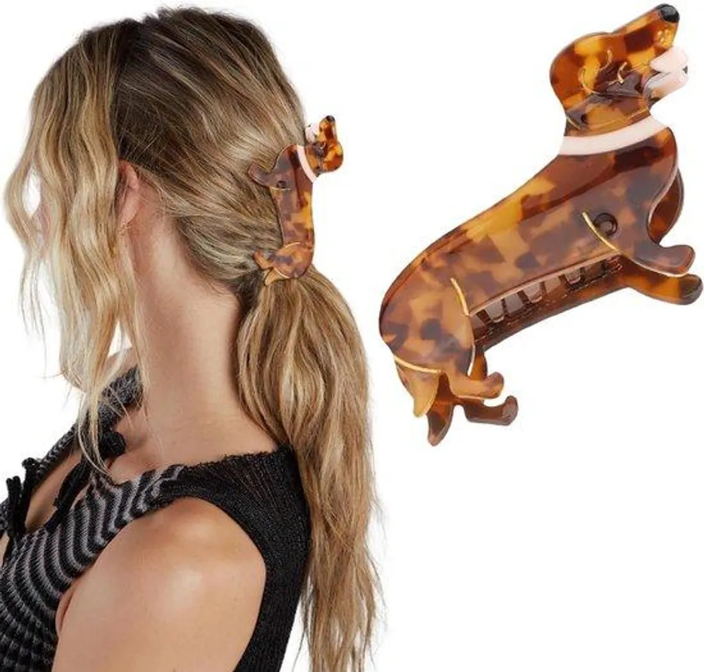 Barrette Teckel en acétate de qualité pour femme - Pince à cheveux chien