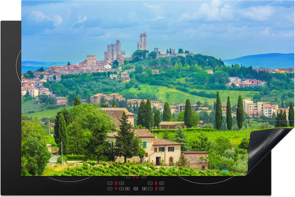 KitchenYeah Herdabdeckplatte Die Hügel von San Gimignano in der Toskana , 80x52cm, Küche Deko, Glaskeramikfeld Herdabdeckung, Abdeckplatte fùr...