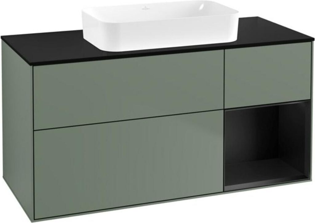 V&B Waschtischunterschrank Wandbeleuchtung Finion 120x60 cm, Reg re bla m Lac, Oli. m Lac