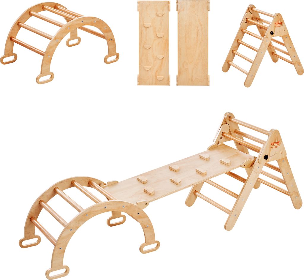 VEVOR Pikler Dreieck Kletterspielzeug Indoor-Spielplatz, 72,5 kg Tragkraft, mittleres Klettergerüst, geeignet für Kinder von 1-3 Jahren, natürli...