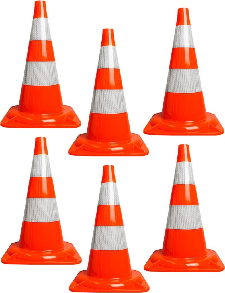 6er Set - Pylonen 50cm, Warnkegel, 6 Stück Verkehrskegel zur Abgrenzung von Park- und Abstellflächen, Warnleitkegel, Hütchen, Kegel, Markierungs...