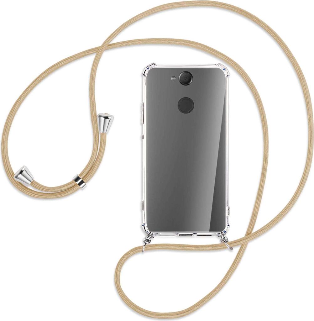 Handykette Backcover-Schutzhülle mit Band (Metall silberfarben) für Sony Xperia XA2 - caramel