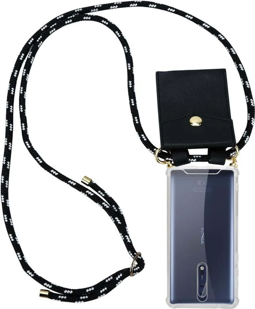 Cadorabo custodia per Nokia 8 2017 custodia protettiva in nero telefono cellulare catena silicone cavo staccabile custodia