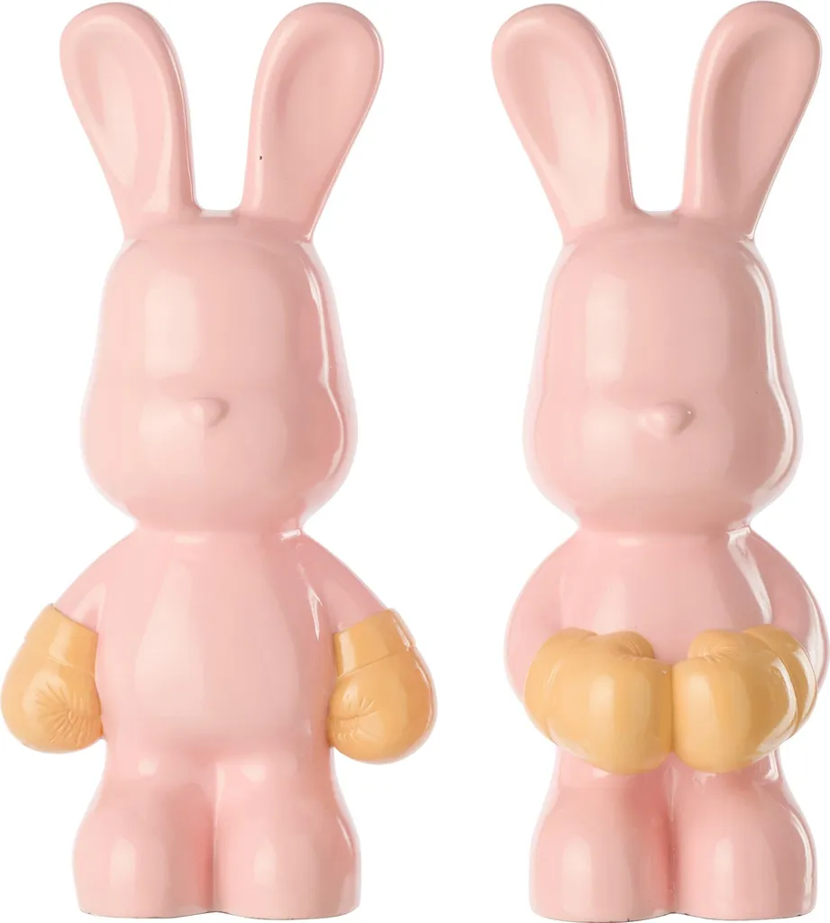 J-Line Boîtes Lapins Ray en polyrésine rose et abricot - Lot de 2