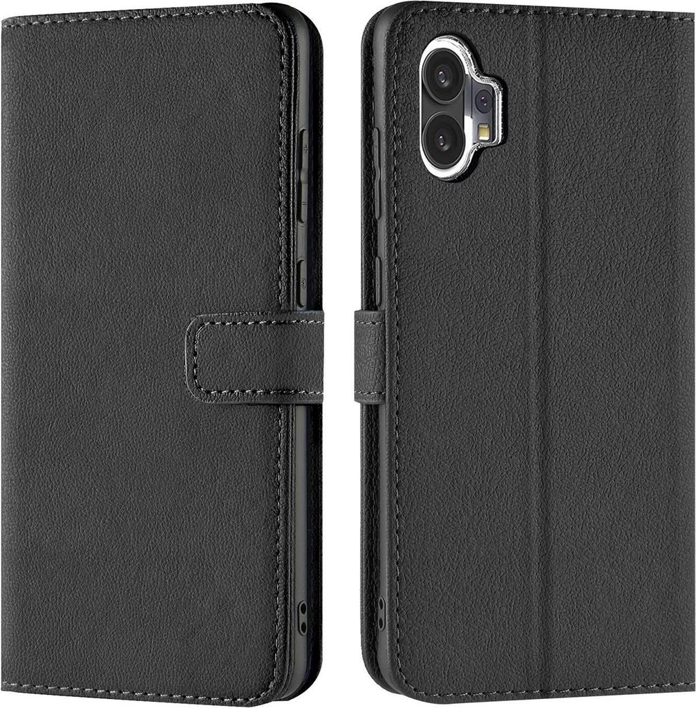 Conie Klapp Tasche für Nothing Phone 1 Kartenfach Rundumschutz Hülle in Schwarz