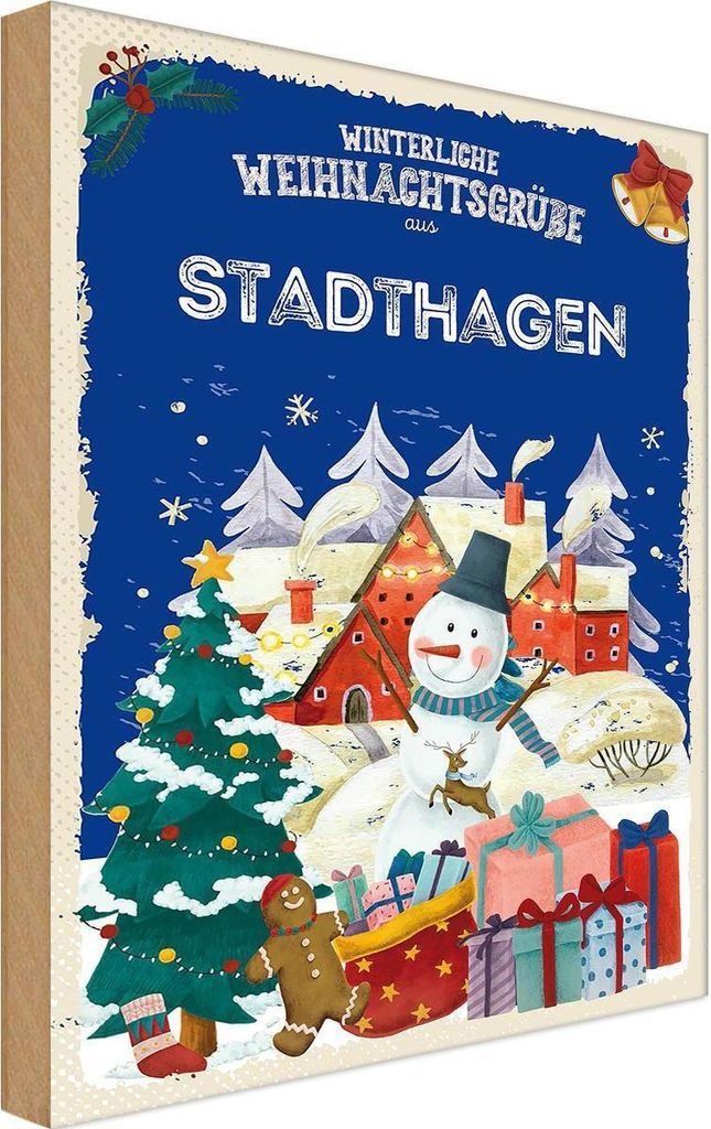 vianmo Holzschild 18x12 cm Weihnachtsgrüße STADTHAGEN Weihnachten