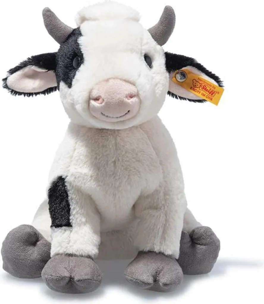 Peluche vache Steiff Cobb 24 cm : un doudou blanc sain et facile à laver