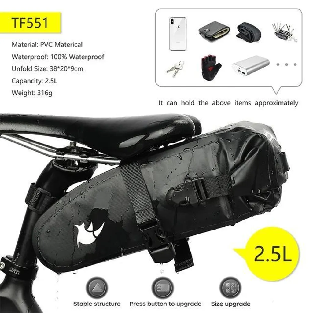 Sacoche de selle 100% étanche à capacité variable pour le cyclisme - 2