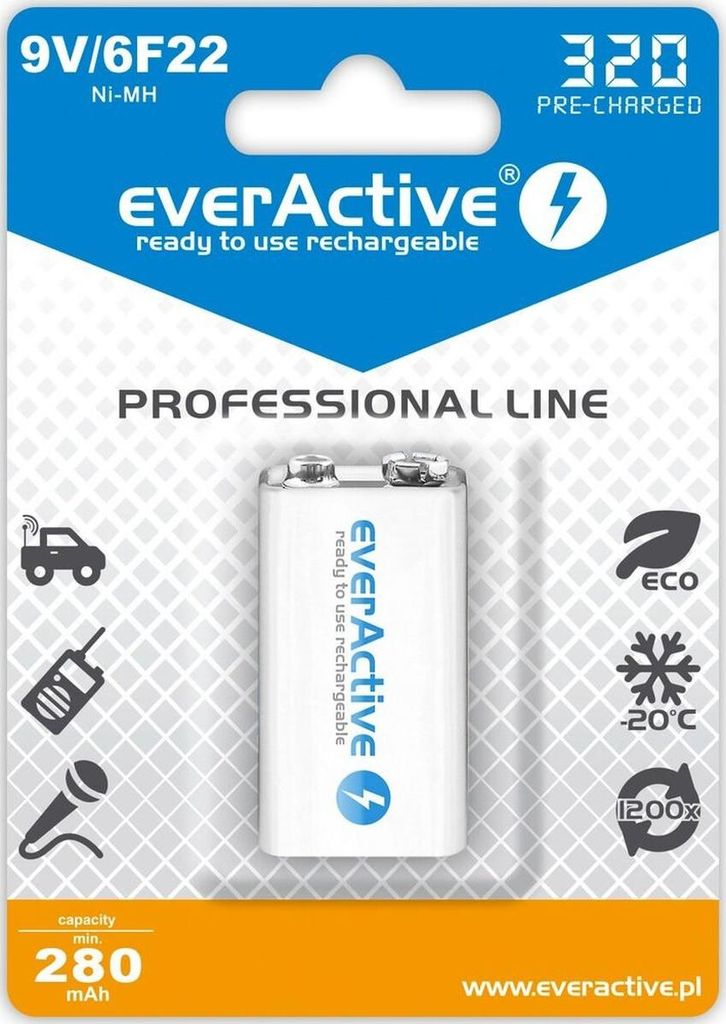 Akkus everActive Ni-MH 6F22 9V 320 mAh Professional Line Obrázok produktu 