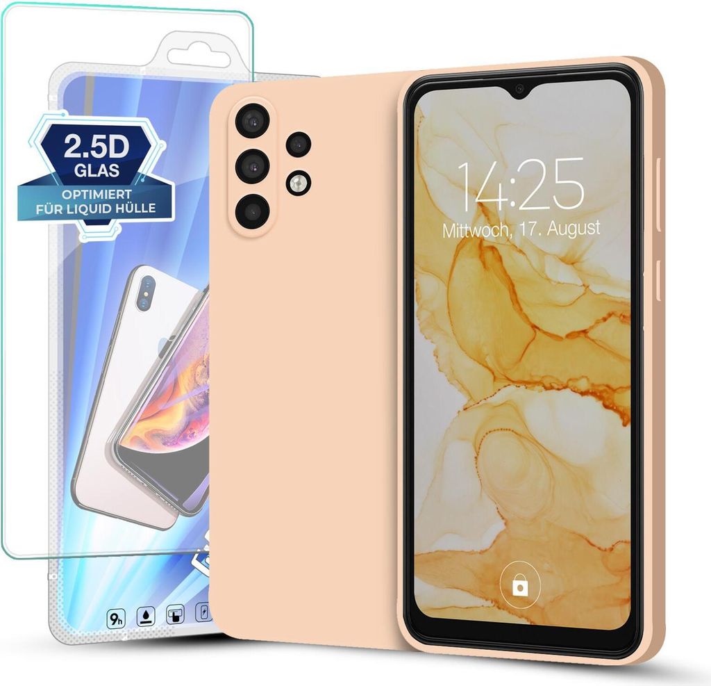 Hülle für Samsung Galaxy A32 5G mit 9H Displayglas Displayschutz Plus Case Cover Bumper Silikon Softgrip Schutzhülle Farbe: Rosa