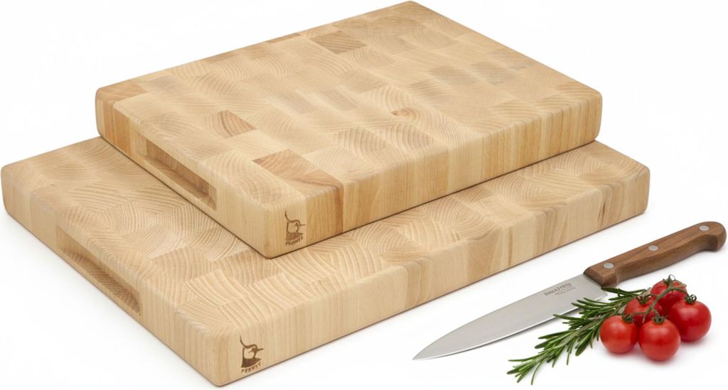 Set mit 2 BUCHENHOLZ-SCHNEIDEBRETTEN, langlebige PREMIUM-Küchenbretter aus Holz