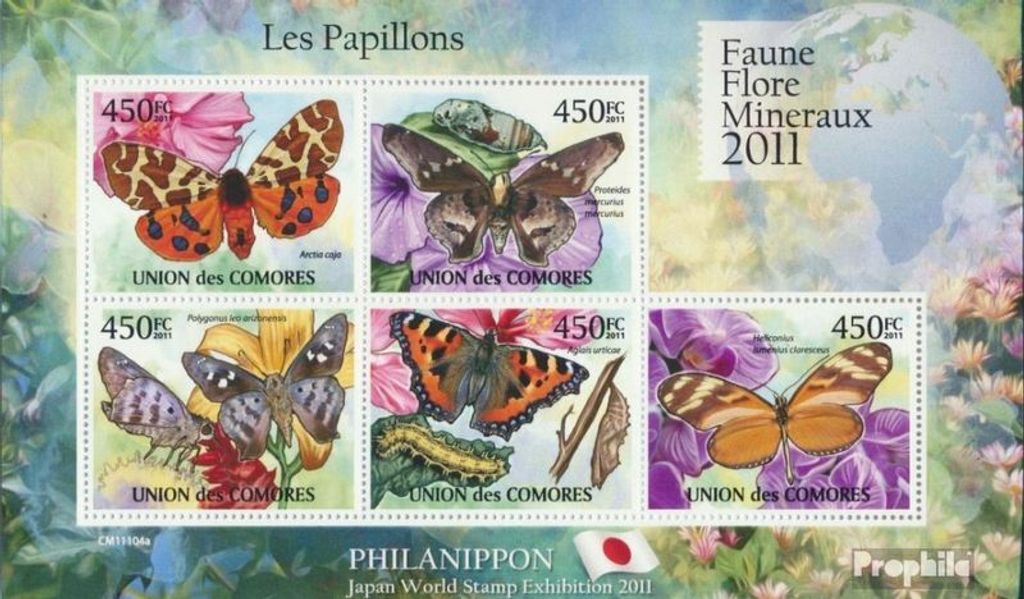 Briefmarken Komoren 2011 Mi 2976-2980 Kleinbogen (kompl. Ausg.) postfrisch Schmetterlinge, Philanippon 2011