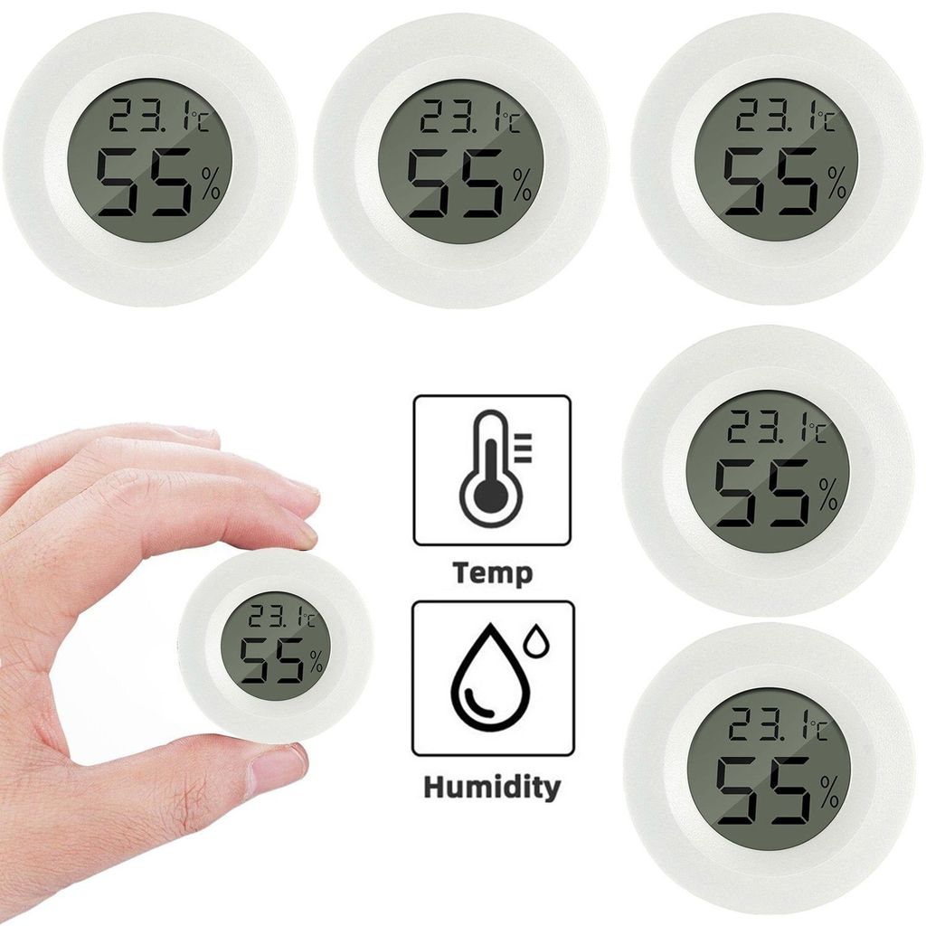 5x Digitales Thermo-Hygrometer Thermometer Luftfeuchtigkeitsmessgerät digital LCD mit hoher Genauigkeit Temperatur Feuchtigkeit Haus Büro Weiß-Rund