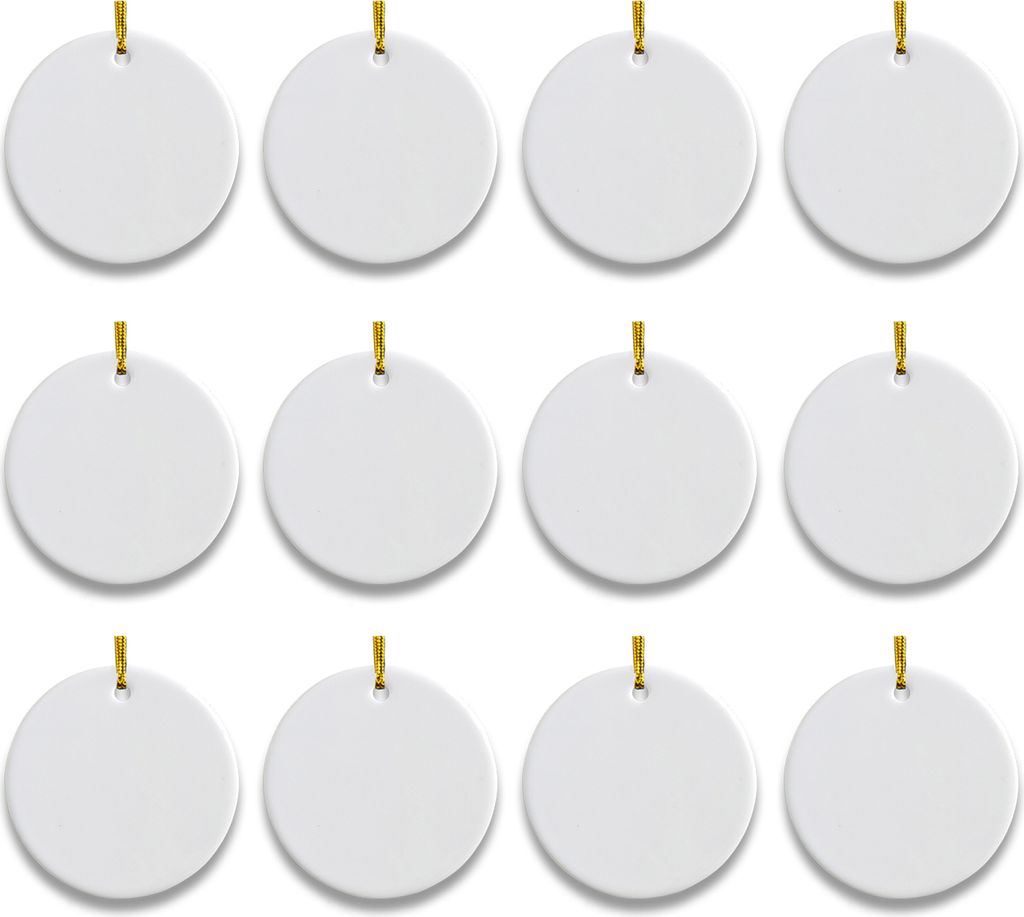 6/12 Stück Weihnachts-Sublimations-Keramikanhänger, blanko, rundes Keramik-Hängeornament mit goldener Schnur personalisierte Heimdekoration, 12 ...