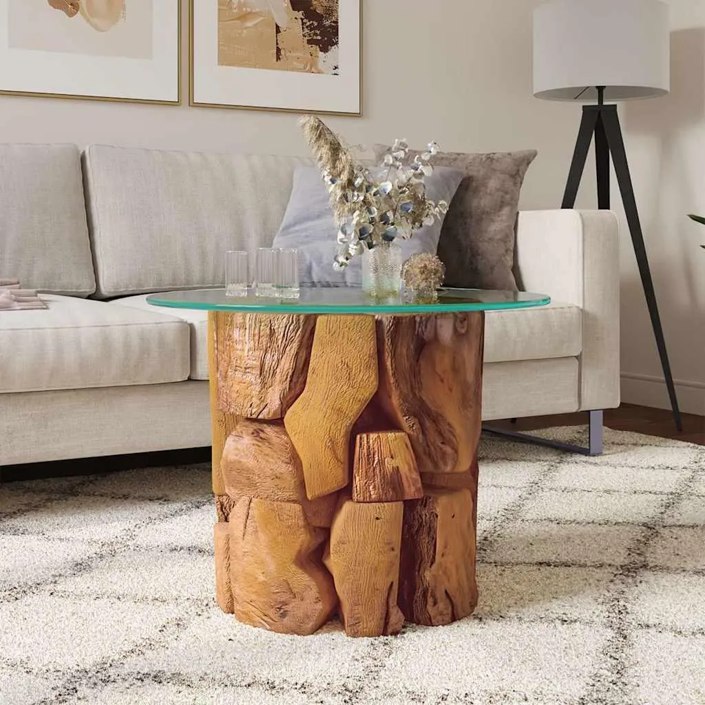 Table Basse en Bois Massif Teck Flotté Finition Artisanale Dorée 60