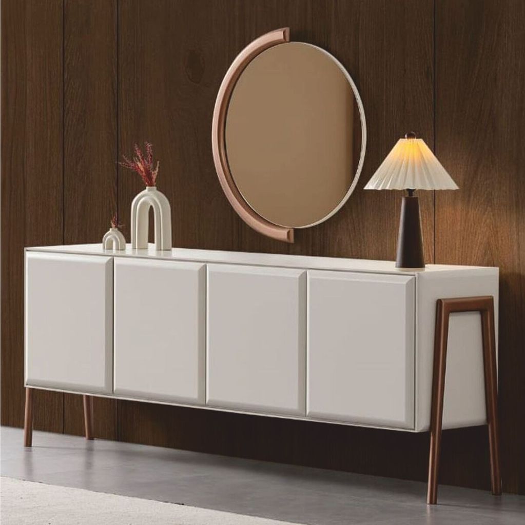 Casa Padrino Luxus Sideboard mit 4 Türen und Spiegel Weiß / Braun 220 cm - Luxus Möbel